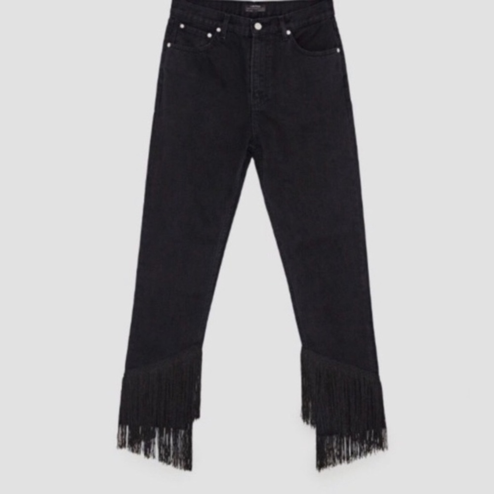LAST PAIR!! ZARA WOMAN HIGH RISE FRINGED JEANS - Picture 3 of 8